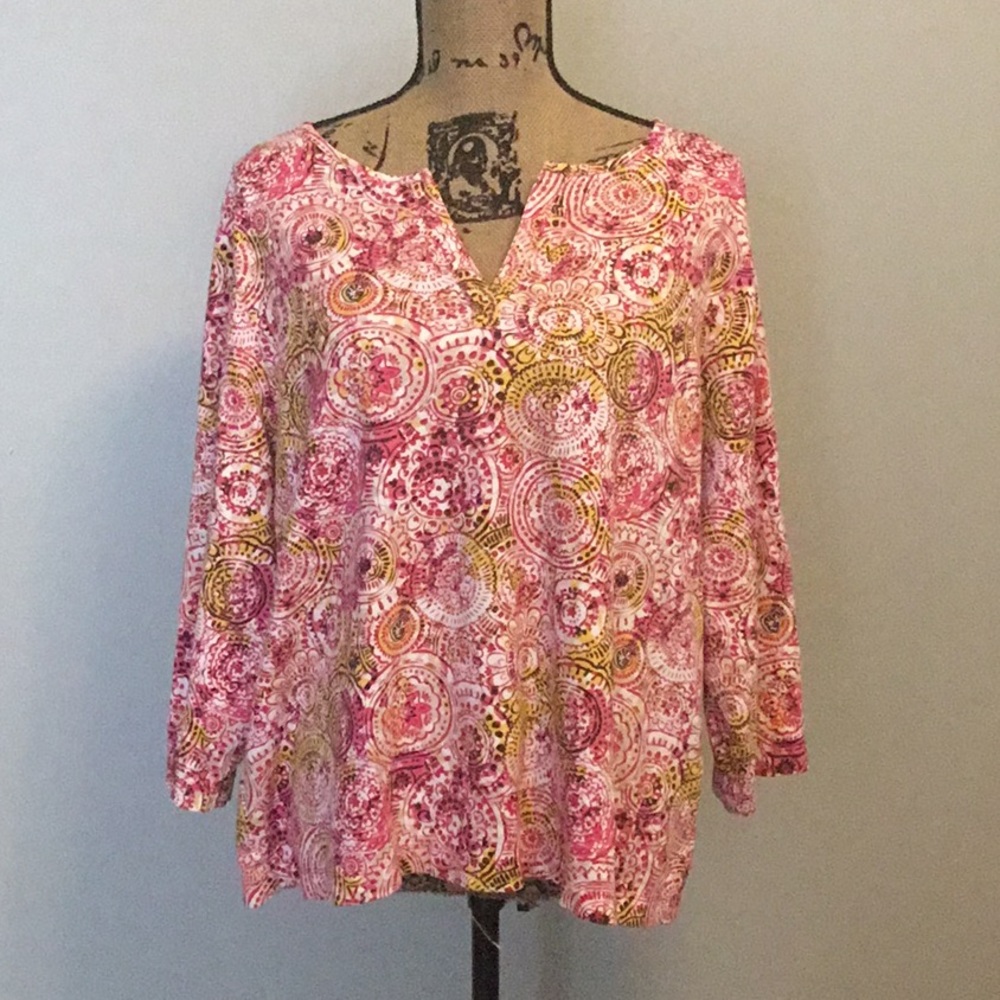 PINK & BROWN V-NECK L/S